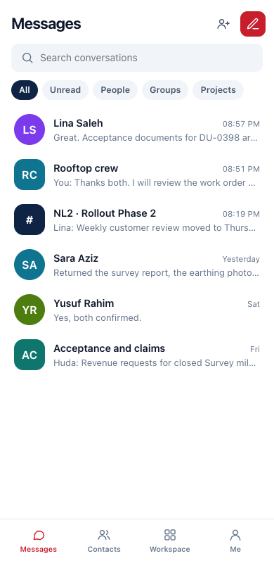Connect conversation list on the phone, example data