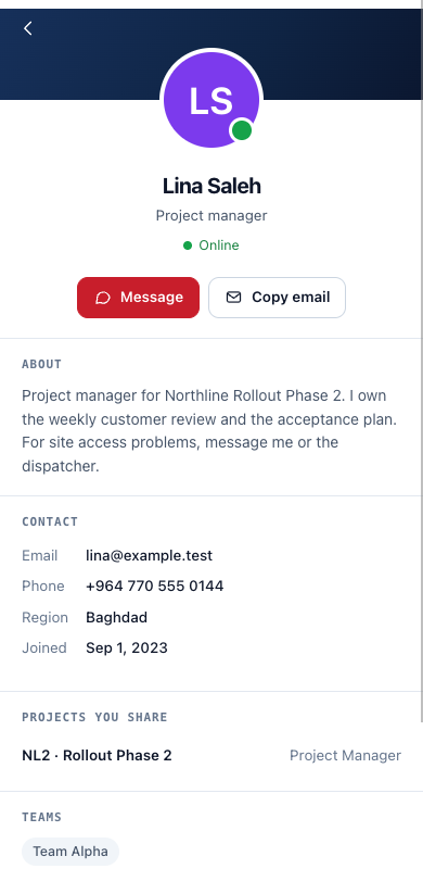 A colleague's profile in MSDP Connect on a phone
